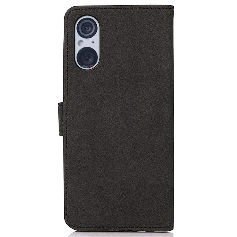 KHAZNEH For Sony Xperia 5 V Smartphone Case Textured PU Leather Wallet Stand Cell Phone Cover - Black - 7