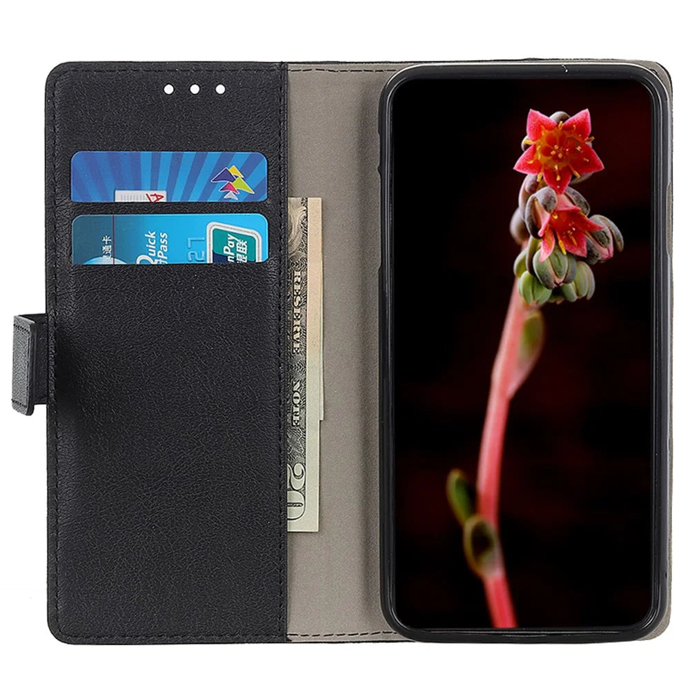 Phone Shell for Sony Xperia 5 V , Textured Phone Cover PU Leather Wallet Stand Case - Black - 2