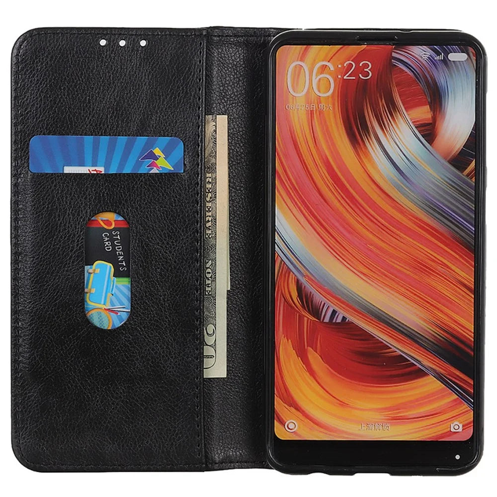 For Sony Xperia 5 V Split Leather Phone Case Wallet Stand Cover Litchi Texture Protection Shell - Black - 2