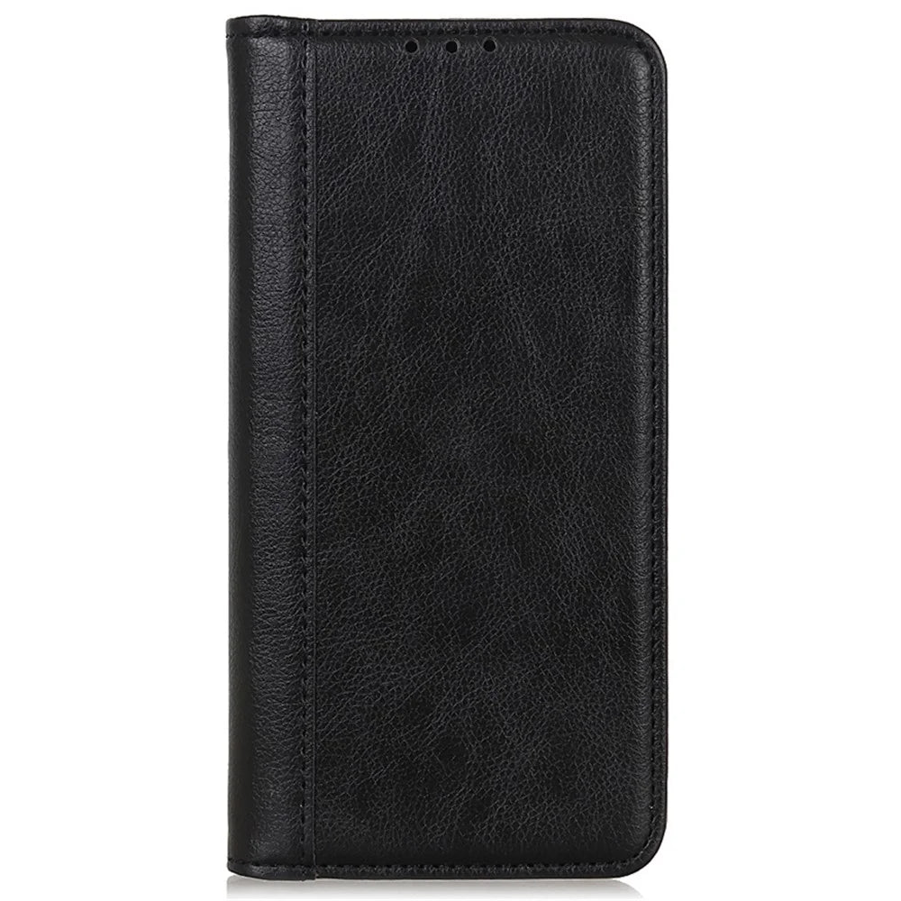 For Sony Xperia 5 V Split Leather Phone Case Wallet Stand Cover Litchi Texture Protection Shell - Black - 6