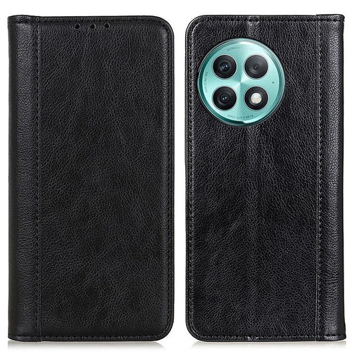For OnePlus Ace 2 Pro 5G Anti-Scratch Phone Case Split Leather Litchi Texture Wallet Stand Cover - Black - 1