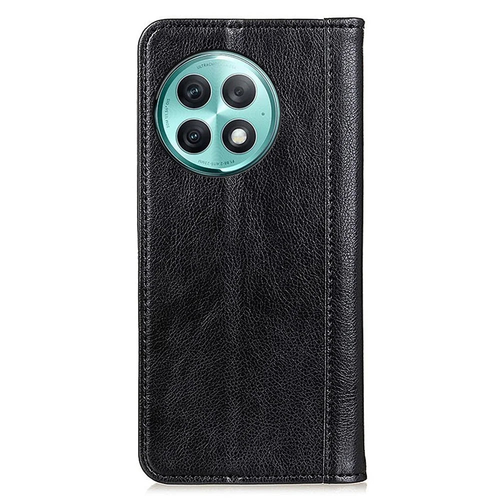 For OnePlus Ace 2 Pro 5G Anti-Scratch Phone Case Split Leather Litchi Texture Wallet Stand Cover - Black - 7