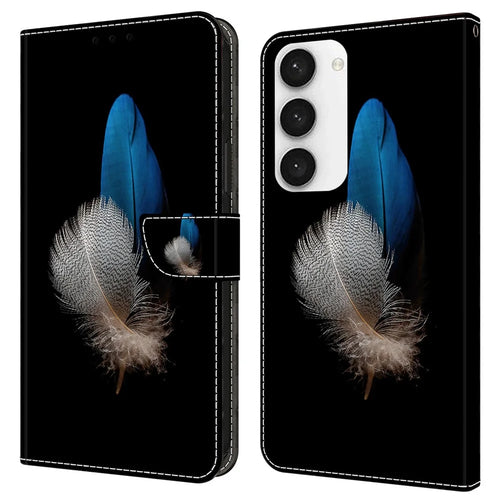 For Samsung Galaxy S23 FE Wallet Leather Phone Case 3D Pattern Printing Phone Stand Cover - Two Feathers - 1