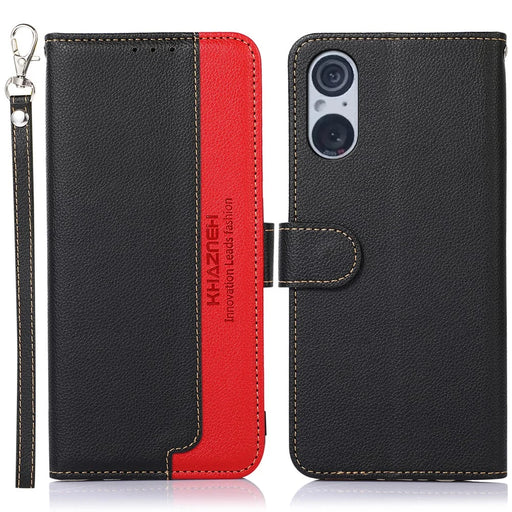 KHAZNEH RFID Blocking Case for Sony Xperia 5 V , Litchi Texture Phone Shell Wallet Stand Leather Cover - Black - 1