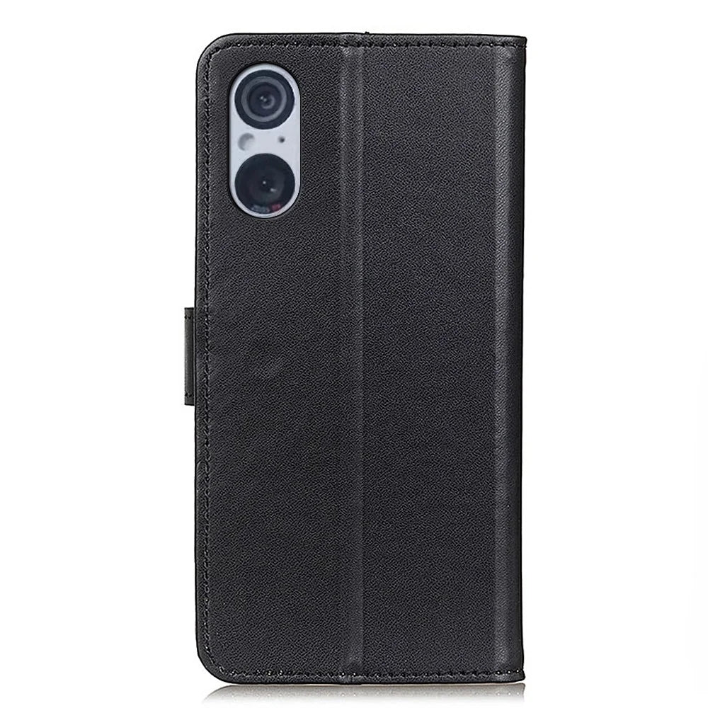 For Sony Xperia 5 V Phone Cover PU Leather Wallet Bump Proof Textured Stand Smartphone Case - Black - 7