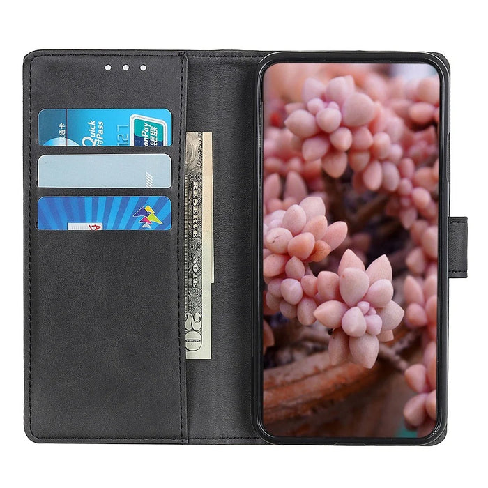 For Sony Xperia 5 V Leather Phone Case Scratch Resistant Cowhide Texture Wallet Stand Cover - Black - 3