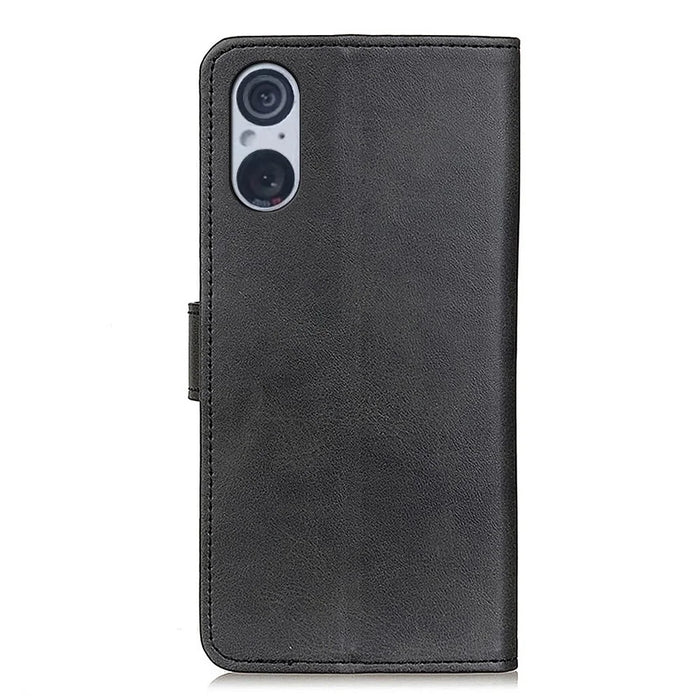 For Sony Xperia 5 V Leather Phone Case Scratch Resistant Cowhide Texture Wallet Stand Cover - Black - 7