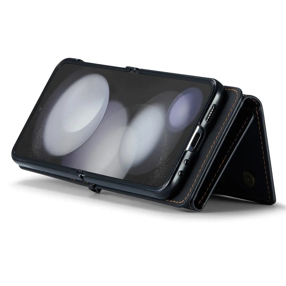 DG.MING M2 Series for Samsung Galaxy Z Flip5 5G Leather Coated+PC Phone Case Magnetic Kickstand Cover Card Holder - Black - 4