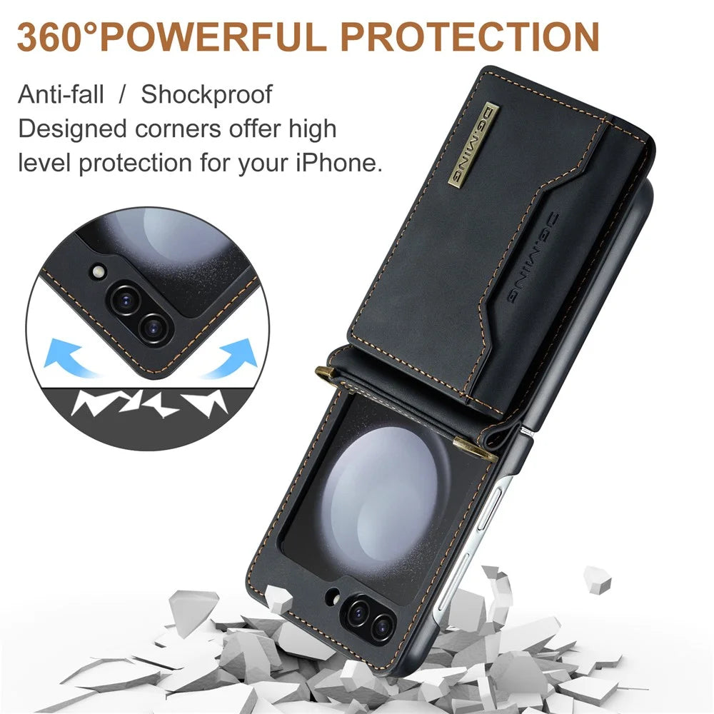 DG.MING M2 Series for Samsung Galaxy Z Flip5 5G Leather Coated+PC Phone Case Magnetic Kickstand Cover Card Holder - Black - 7