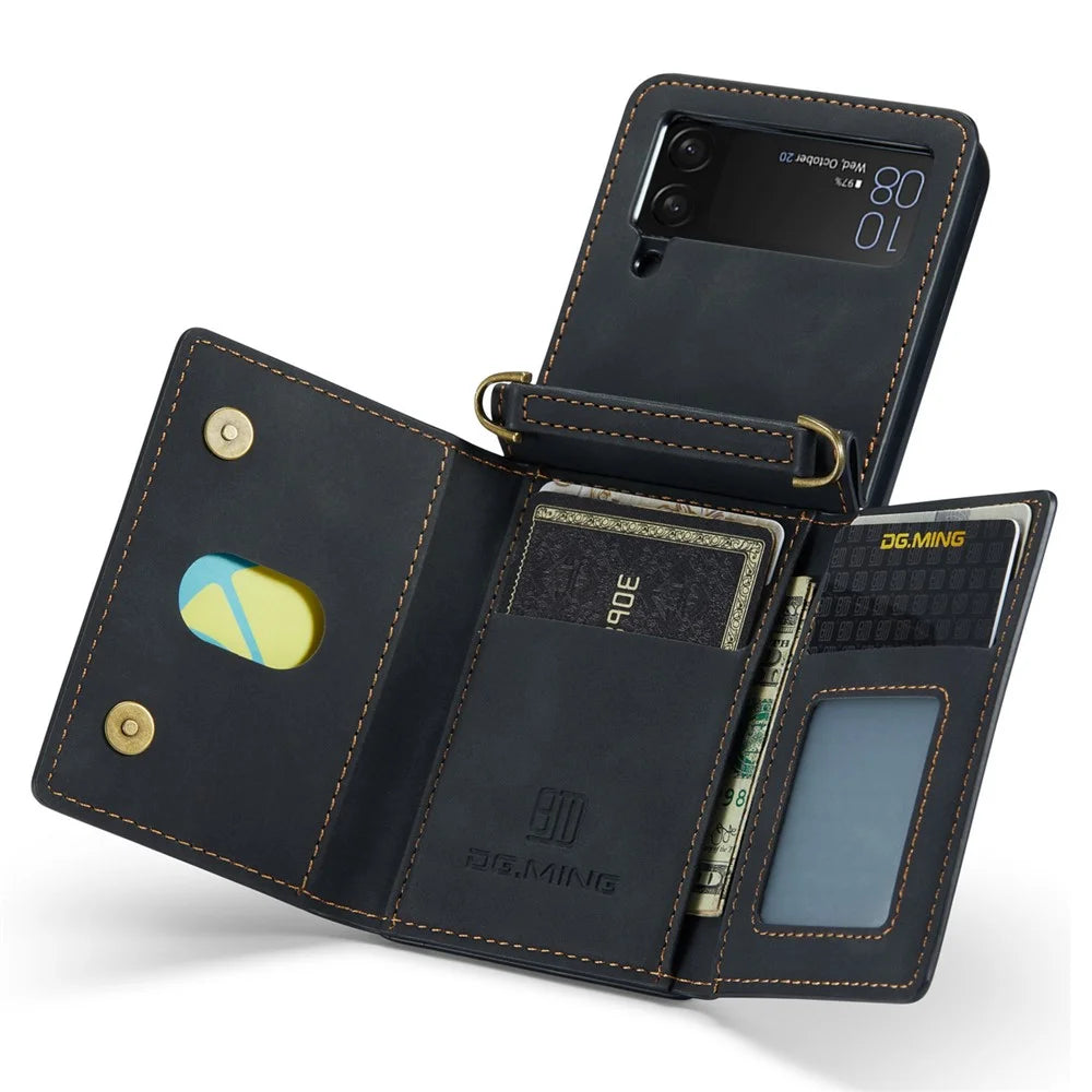 DG.MING M2 Series for Samsung Galaxy Z Flip3 5G Detachable 2 in 1 Wallet Phone Case Leather+PC Magnetic Kickstand Cover - Black - 2