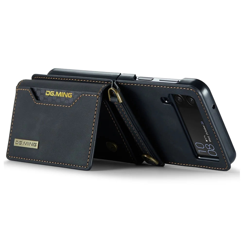 DG.MING M2 Series for Samsung Galaxy Z Flip3 5G Detachable 2 in 1 Wallet Phone Case Leather+PC Magnetic Kickstand Cover - Black - 3
