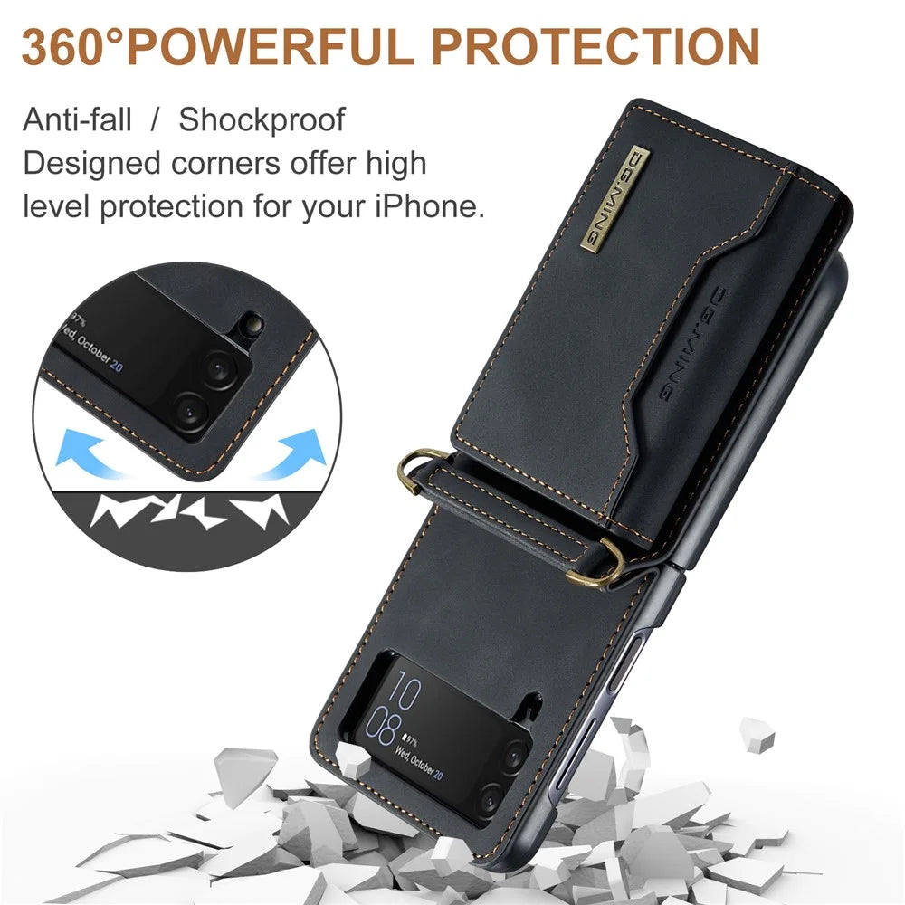 DG.MING M2 Series for Samsung Galaxy Z Flip3 5G Detachable 2 in 1 Wallet Phone Case Leather+PC Magnetic Kickstand Cover - Black - 7