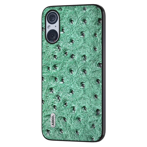 ABEEL For Sony Xperia 5 V Ostrich Texture Phone Cover Genuine Cow Leather Coated PC+TPU Hybrid Protective Case - Green - 1