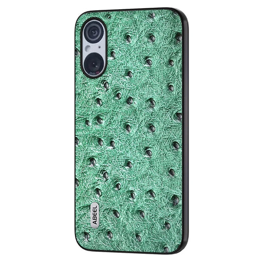 ABEEL For Sony Xperia 5 V Ostrich Texture Phone Cover Genuine Cow Leather Coated PC+TPU Hybrid Protective Case - Green - 1