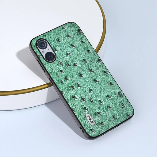 ABEEL For Sony Xperia 5 V Ostrich Texture Phone Cover Genuine Cow Leather Coated PC+TPU Hybrid Protective Case - Green - 2