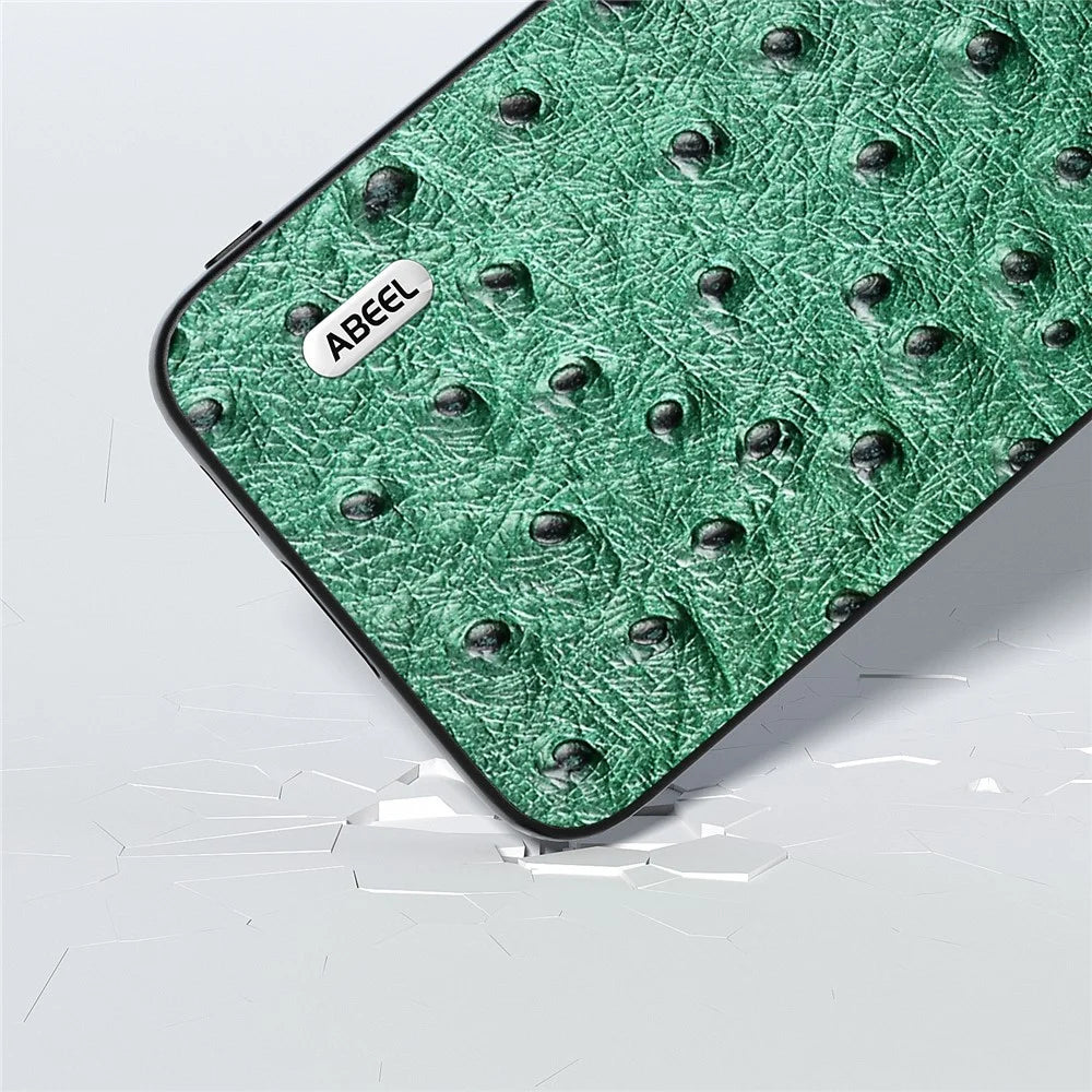 ABEEL For Sony Xperia 5 V Ostrich Texture Phone Cover Genuine Cow Leather Coated PC+TPU Hybrid Protective Case - Green - 3