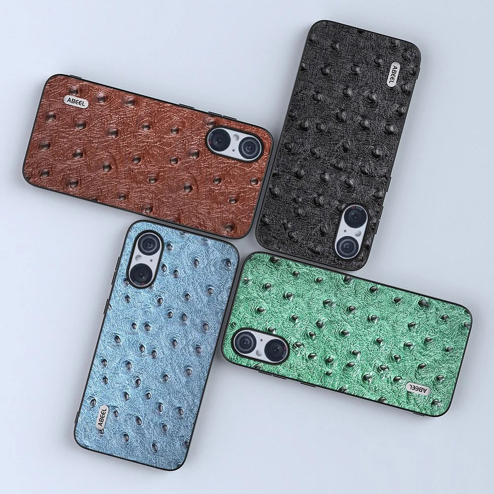 ABEEL For Sony Xperia 5 V Ostrich Texture Phone Cover Genuine Cow Leather Coated PC+TPU Hybrid Protective Case - Green - 4