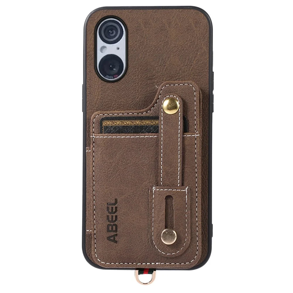 ABEEL Style 01 Litchi Texture Kickstand Shell for Sony Xperia 5 V , PU Leather+TPU+PC Phone Cover with Folio Flip Card Slots - Khaki - 4