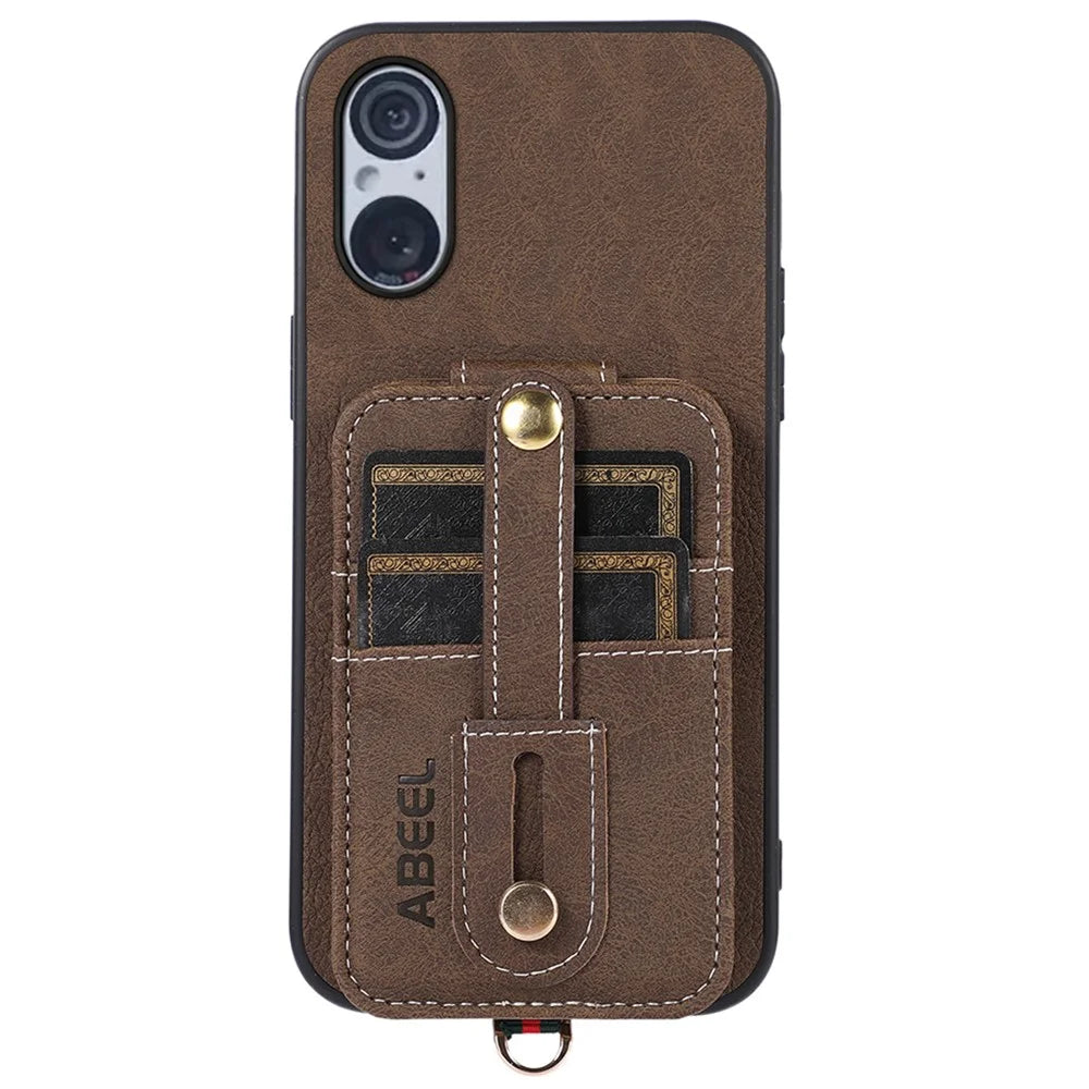 ABEEL Style 02 For Sony Xperia 5 V Vertical Flip Card Slots Kickstand Case Litchi Texture PU+TPU+PC Anti-scratch Phone Cover - Khaki - 4