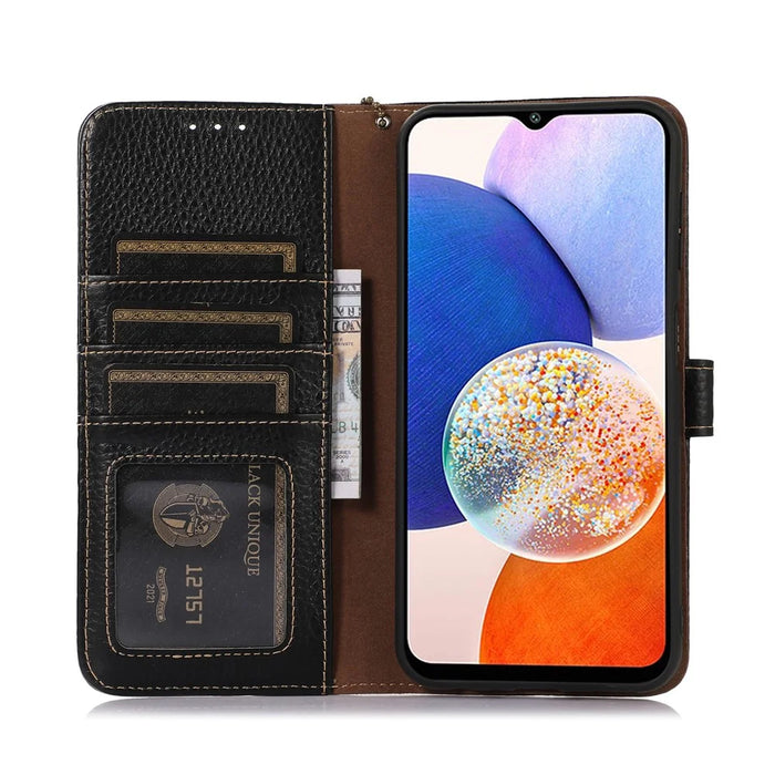 For Sony Xperia 5 V RFID Blocking Phone Shell Cover Litchi Texture Stand Wallet Genuine Cow Leather Case - Black - 2