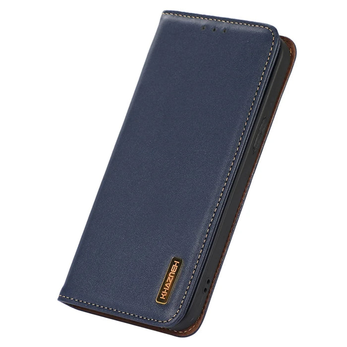 KHAZNEH For OnePlus Ace 2 Pro 5G RFID Blocking Wallet Stand Cover Genuine Cow Leather Phone Case - Blue - 5