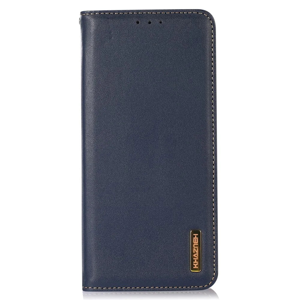 KHAZNEH For OnePlus Ace 2 Pro 5G RFID Blocking Wallet Stand Cover Genuine Cow Leather Phone Case - Blue - 6