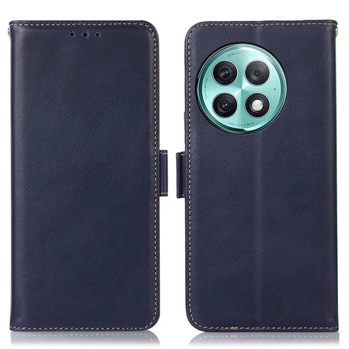 Genuine Cow Leather Phone Case for OnePlus Ace 2 Pro 5G RFID Blocking Wallet Stand Cover - Blue - 1