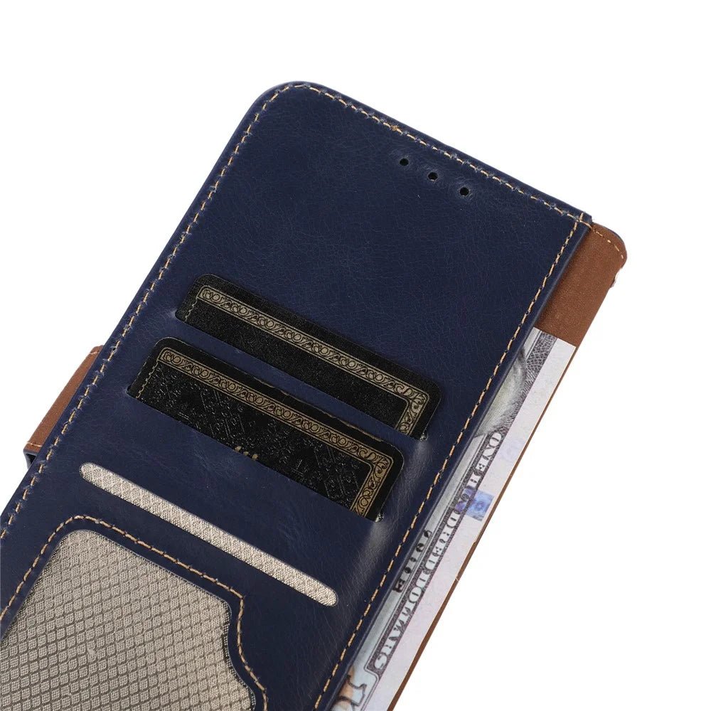 Genuine Cow Leather Phone Case for OnePlus Ace 2 Pro 5G RFID Blocking Wallet Stand Cover - Blue - 5