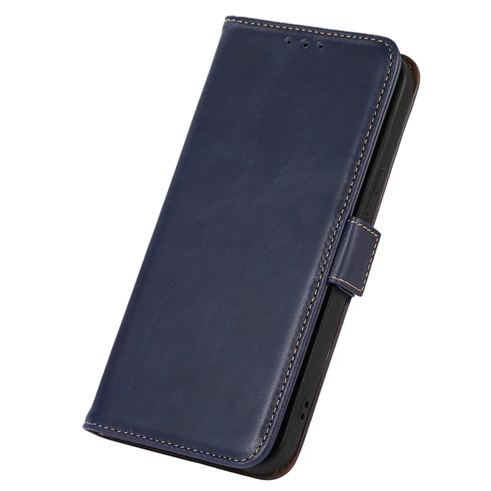 Genuine Cow Leather Phone Case for OnePlus Ace 2 Pro 5G RFID Blocking Wallet Stand Cover - Blue - 6
