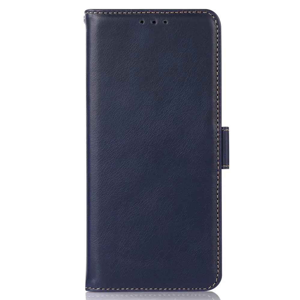 Genuine Cow Leather Phone Case for OnePlus Ace 2 Pro 5G RFID Blocking Wallet Stand Cover - Blue - 7