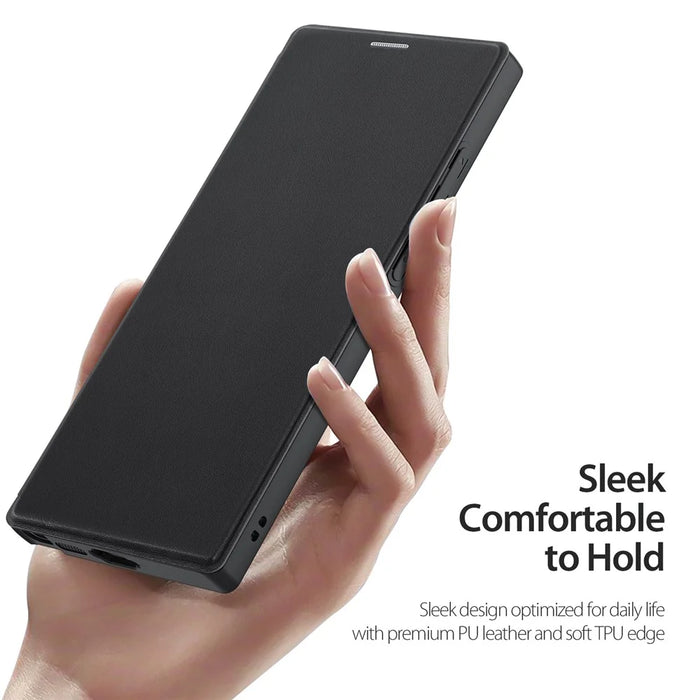 For Samsung Galaxy S23 Ultra Leather Case DUX DUCIS Skin X Pro Series Flip Cover Magnetic Case - Black - 6
