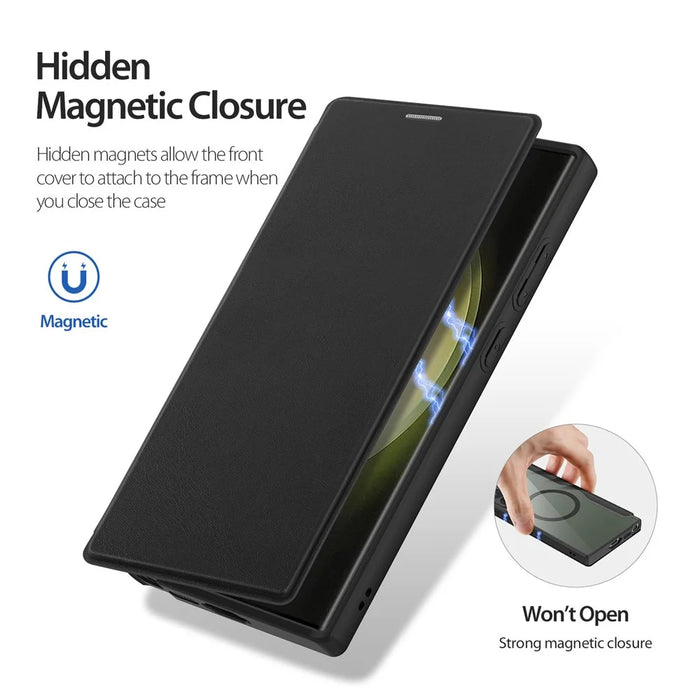 For Samsung Galaxy S23 Ultra Leather Case DUX DUCIS Skin X Pro Series Flip Cover Magnetic Case - Black - 7