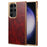 DENIOR For Samsung Galaxy S23 Ultra Anti-Scratch Electroplating Cover Genuine Cow Leather+PC+TPU Phone Case - Red - 1