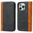 For iPhone 15 Pro Bi-color Splicing PU Leather Phone Case Support Stand Wallet Cover - Black+Yellow - 1