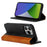 For iPhone 15 Pro Bi-color Splicing PU Leather Phone Case Support Stand Wallet Cover - Black+Yellow - 3