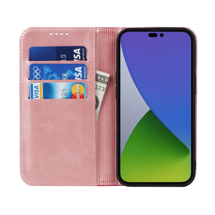 For iPhone 15 Pro Max PU Leather Wallet Phone Case Bi-color Splicing Anti-drop Stand Cover - Rose Gold+Rose - 2