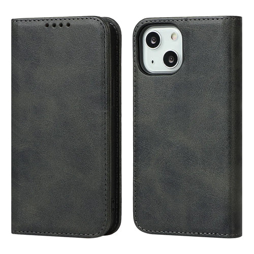 Calf Texture Protective Case for iPhone 15 , Anti-drop PU Leather Stand Wallet Phone Cover - Black - 1