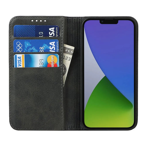 Calf Texture Protective Case for iPhone 15 , Anti-drop PU Leather Stand Wallet Phone Cover - Black - 2