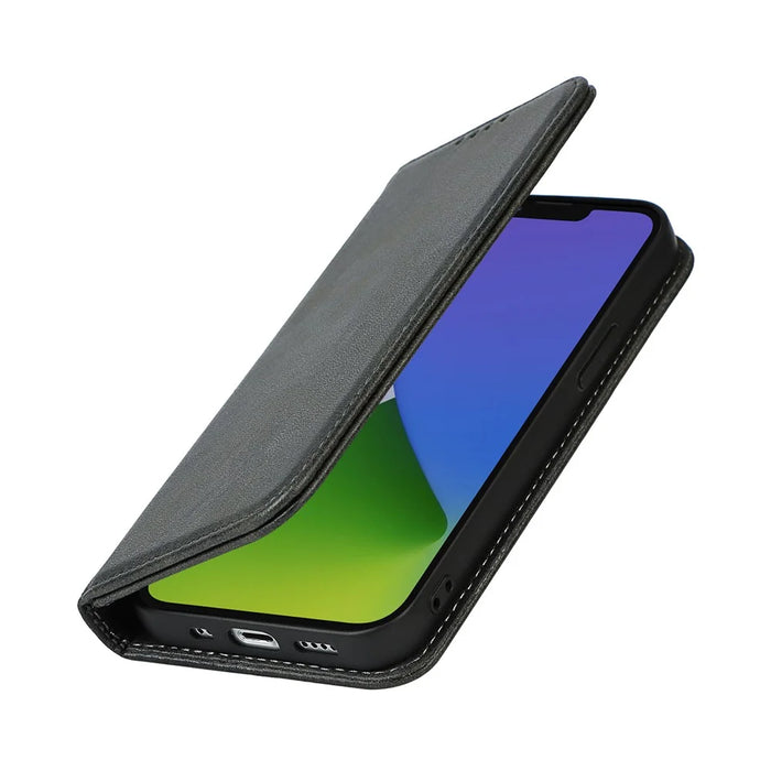 Calf Texture Protective Case for iPhone 15 , Anti-drop PU Leather Stand Wallet Phone Cover - Black - 5