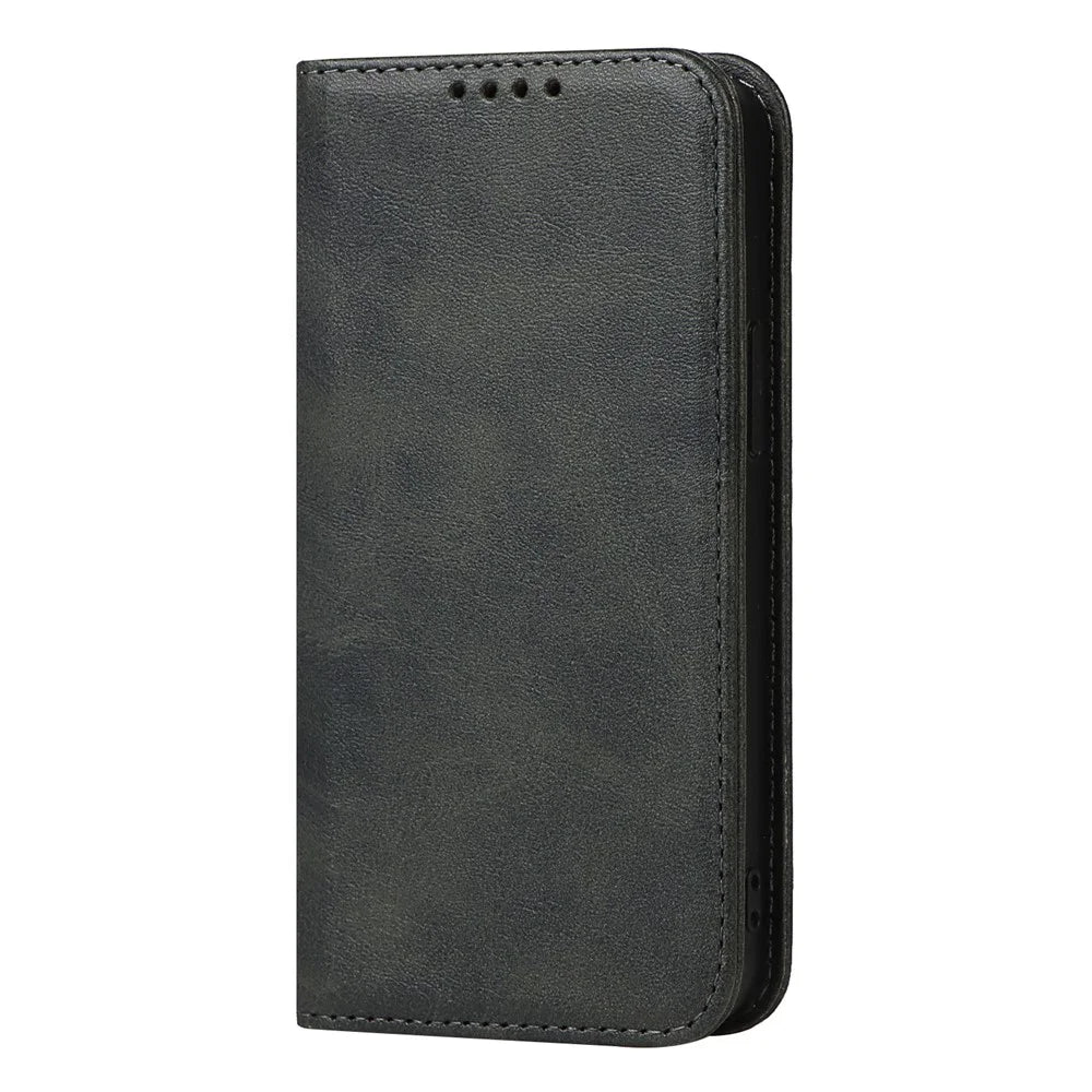 Calf Texture Protective Case for iPhone 15 , Anti-drop PU Leather Stand Wallet Phone Cover - Black - 7