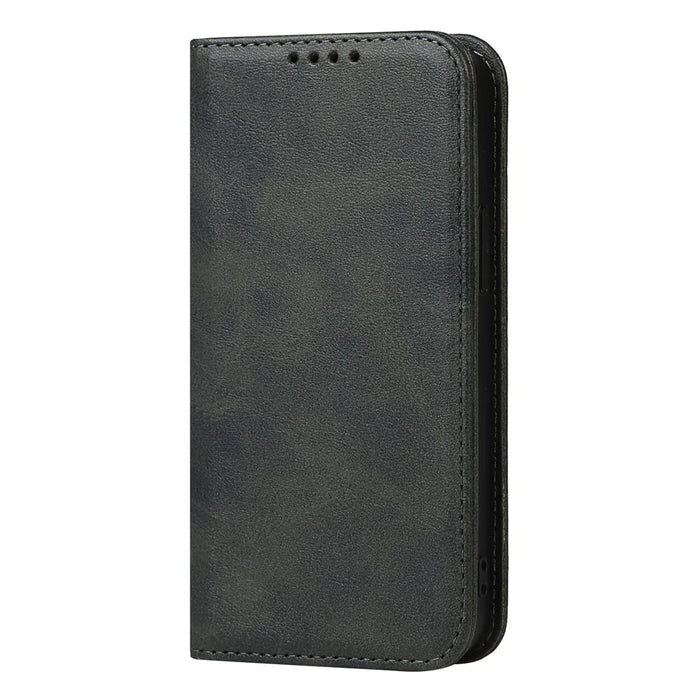 Calf Texture Protective Case for iPhone 15 , Anti-drop PU Leather Stand Wallet Phone Cover - Black - 7