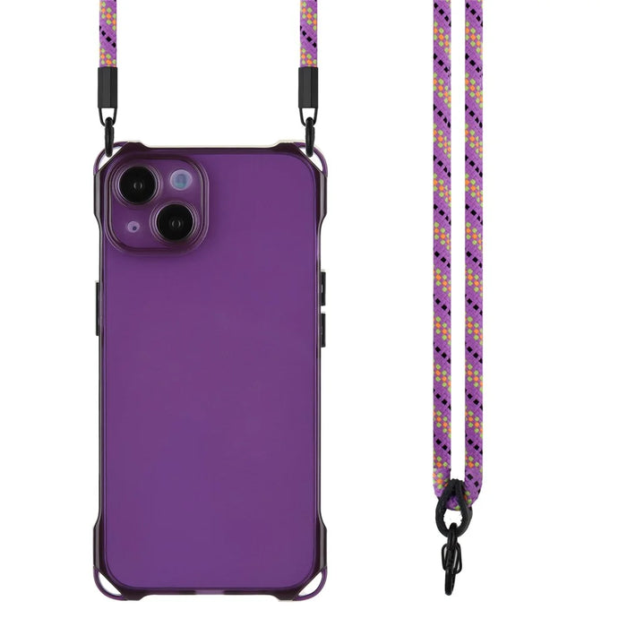 For iPhone 15 Slim-Fit Phone Cover Four Corners Anti-drop TPU Case with Hanging Rope - Purple - 2