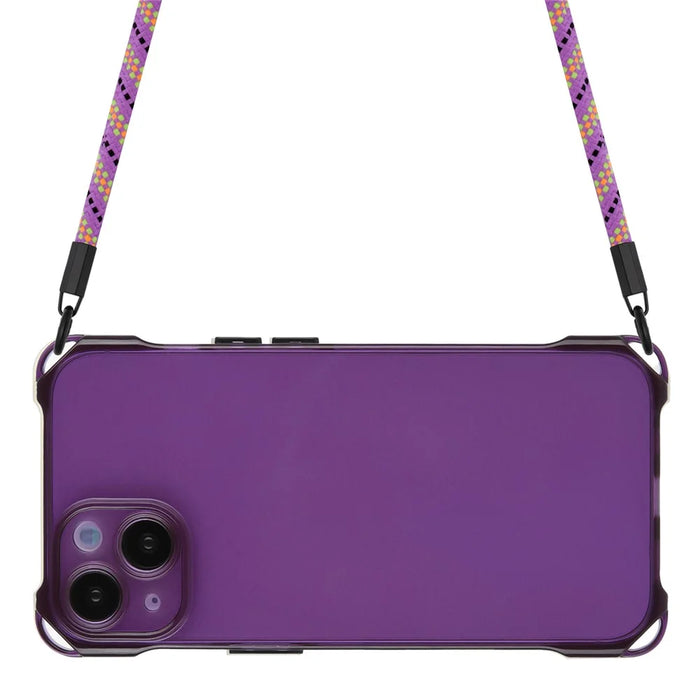 For iPhone 15 Slim-Fit Phone Cover Four Corners Anti-drop TPU Case with Hanging Rope - Purple - 3