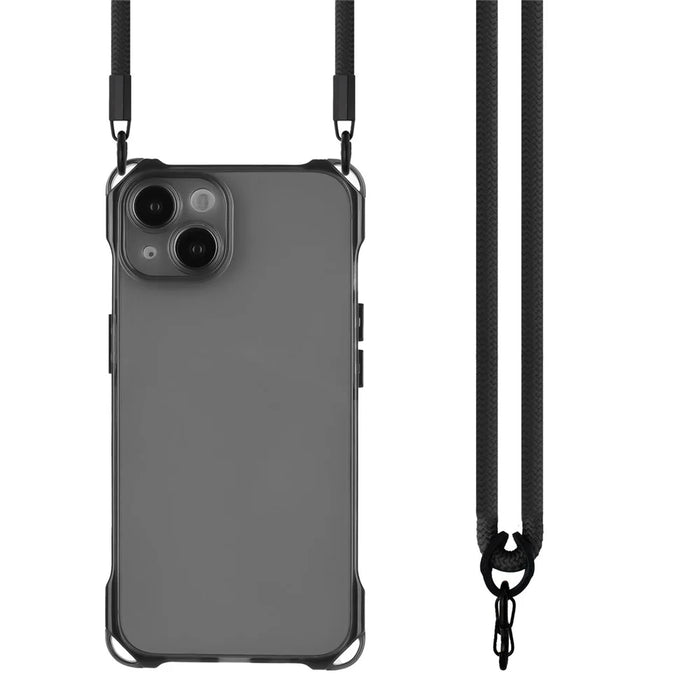 TPU Cell Phone Case for iPhone 15 Plus Four Corners Drop Protection Shell Cover with Hanging Rope - Black - 2