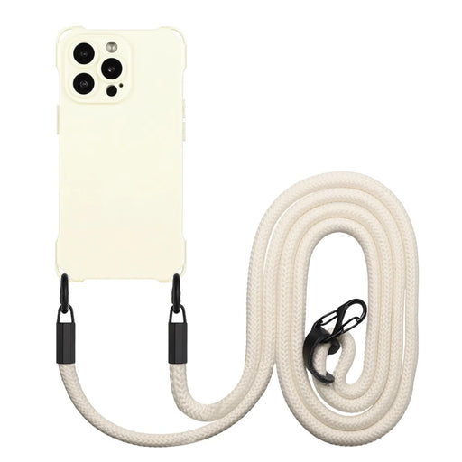 For iPhone 15 Pro Cell Phone Back Cover Four Corners Anti-drop Soft TPU Case with Hanging Rope - White - 1