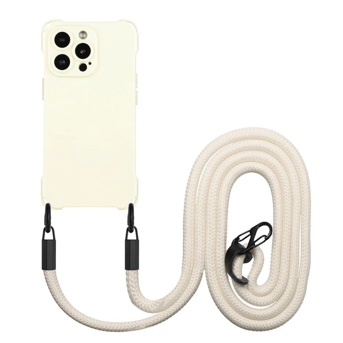 For iPhone 15 Pro Cell Phone Back Cover Four Corners Anti-drop Soft TPU Case with Hanging Rope - White - 1