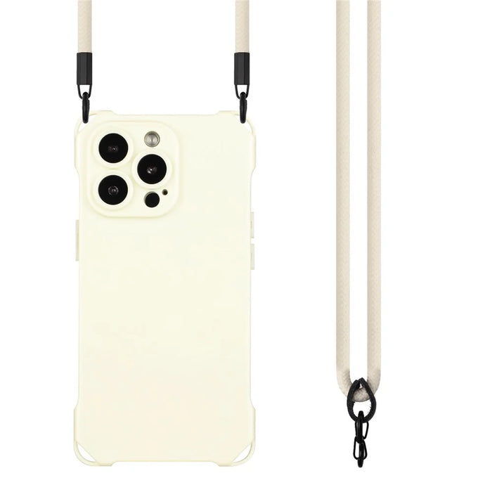 For iPhone 15 Pro Cell Phone Back Cover Four Corners Anti-drop Soft TPU Case with Hanging Rope - White - 2