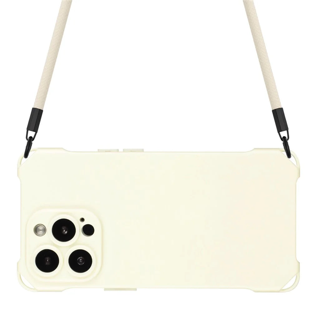 For iPhone 15 Pro Cell Phone Back Cover Four Corners Anti-drop Soft TPU Case with Hanging Rope - White - 3