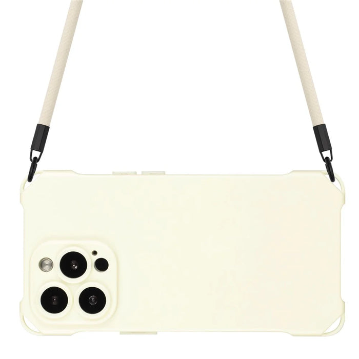 For iPhone 15 Pro Cell Phone Back Cover Four Corners Anti-drop Soft TPU Case with Hanging Rope - White - 3