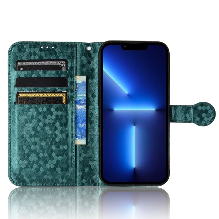 For iPhone 15 Pro Max Dot Imprinted Shockproof Cover Leather Wallet Stand Mobile Phone Case - Green - 2